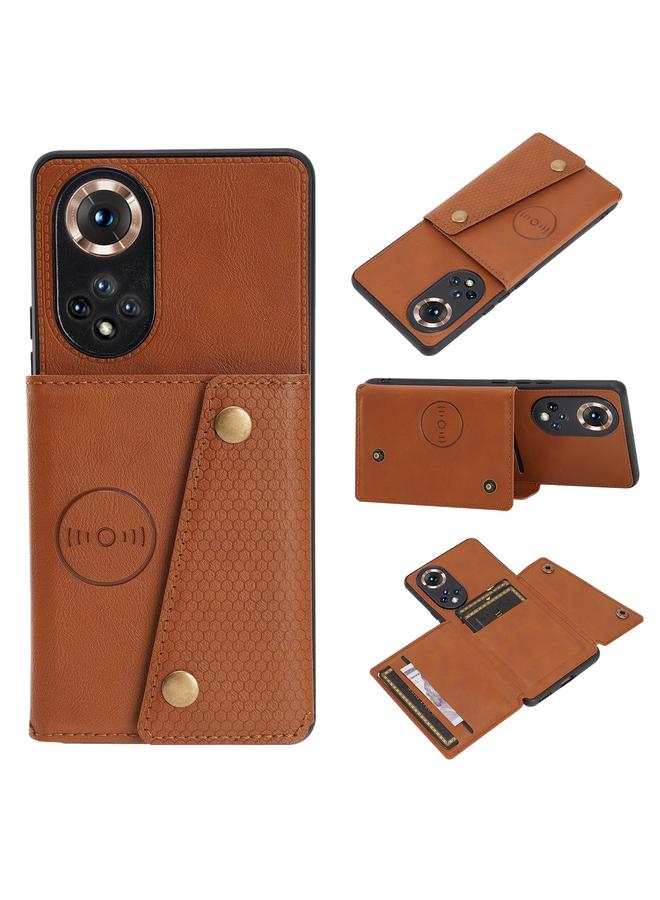 S-TOP Case For Honor 50 Double Buckle PU + TPU Shockproof Magnetic Case with Card Slots & Holder - Image 1