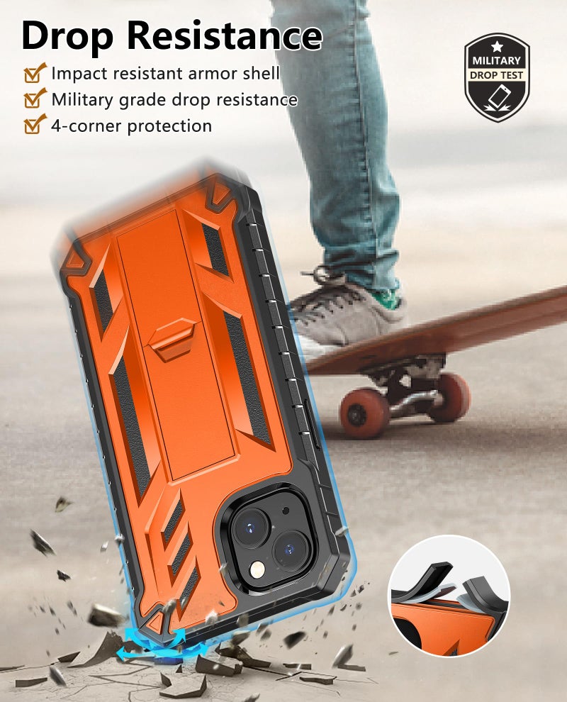 SOiOS for iPhone 13/14/15 Phone Case: for iPhone 16e Protective Cover with Built-in Kickstand | Heavy Duty Military Grade Hard Protection Shock Proof | Durable Dual-Layer Design Orange - Image 5