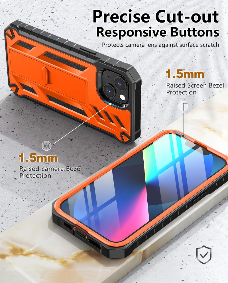SOiOS for iPhone 13/14/15 Phone Case: for iPhone 16e Protective Cover with Built-in Kickstand | Heavy Duty Military Grade Hard Protection Shock Proof | Durable Dual-Layer Design Orange - Image 4