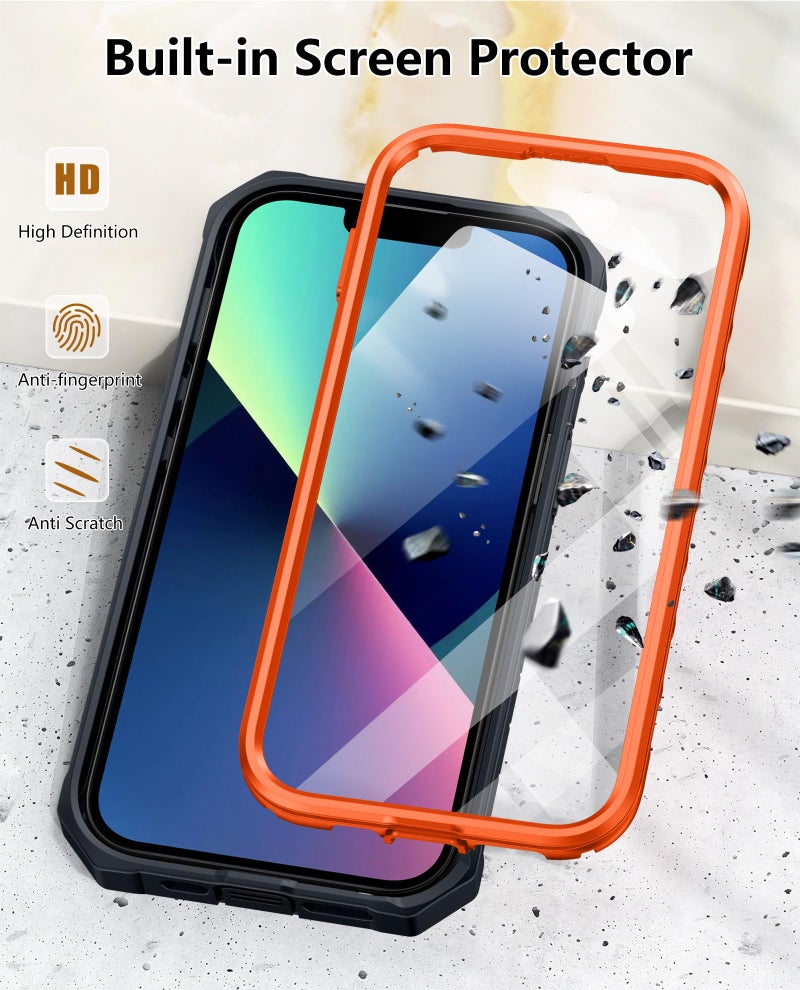 SOiOS for iPhone 13/14/15 Phone Case: for iPhone 16e Protective Cover with Built-in Kickstand | Heavy Duty Military Grade Hard Protection Shock Proof | Durable Dual-Layer Design Orange - Image 3