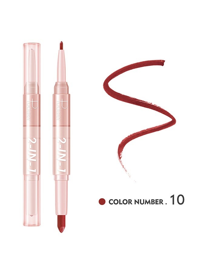 بوداير 2 في 1 أحمر شفاه غير لامع ومحدد شفاه ثنائي ، أداة مكياج تتميز بأحمر شفاه ملتوي ومحدد شفاه لارتداء طويل ، مما يجعل شفتيك تبدو أكثر نعومة وطبيعية ممتلئة - Image 2