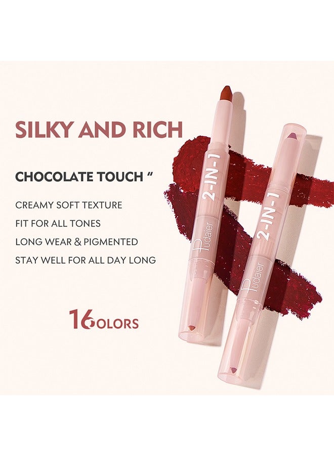 بوداير 2 في 1 أحمر شفاه غير لامع ومحدد شفاه ثنائي ، أداة مكياج تتميز بأحمر شفاه ملتوي ومحدد شفاه لارتداء طويل ، مما يجعل شفتيك تبدو أكثر نعومة وطبيعية ممتلئة - Image 3