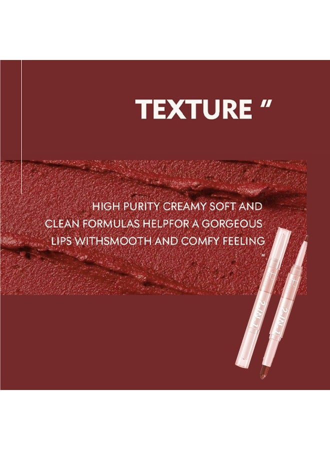 بوداير 2 في 1 أحمر شفاه غير لامع ومحدد شفاه ثنائي ، أداة مكياج تتميز بأحمر شفاه ملتوي ومحدد شفاه لارتداء طويل ، مما يجعل شفتيك تبدو أكثر نعومة وطبيعية ممتلئة - Image 5