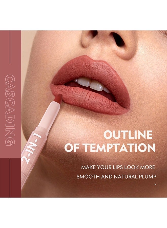 بوداير 2 في 1 أحمر شفاه غير لامع ومحدد شفاه ثنائي ، أداة مكياج تتميز بأحمر شفاه ملتوي ومحدد شفاه لارتداء طويل ، مما يجعل شفتيك تبدو أكثر نعومة وطبيعية ممتلئة - Image 4