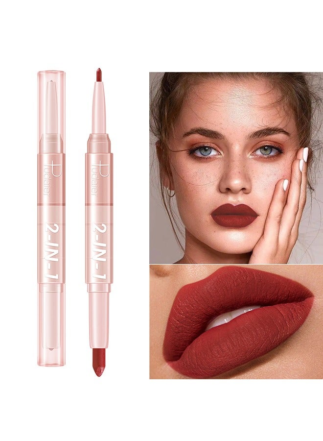 بوداير 2 في 1 أحمر شفاه غير لامع ومحدد شفاه ثنائي ، أداة مكياج تتميز بأحمر شفاه ملتوي ومحدد شفاه لارتداء طويل ، مما يجعل شفتيك تبدو أكثر نعومة وطبيعية ممتلئة - Image 1