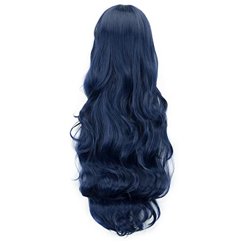 IMISSU 80cm Long Curly Natural Hair Cosplay Wig with Bangs Colorful Halloween Costume Party Wigs for Women (Dark Blue) - Image 3