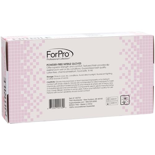 ForPro Professional Collection Disposable Nitrile Gloves, Chemical Resistant, Powder-Free, Latex-Free, Non-Sterile, Food Safe, 4 Mil, Pink, Small, 100-Count - Image 3