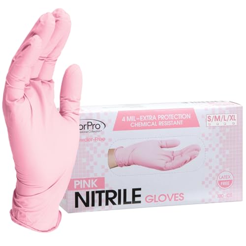 ForPro Professional Collection Disposable Nitrile Gloves, Chemical Resistant, Powder-Free, Latex-Free, Non-Sterile, Food Safe, 4 Mil, Pink, Small, 100-Count - Image 1
