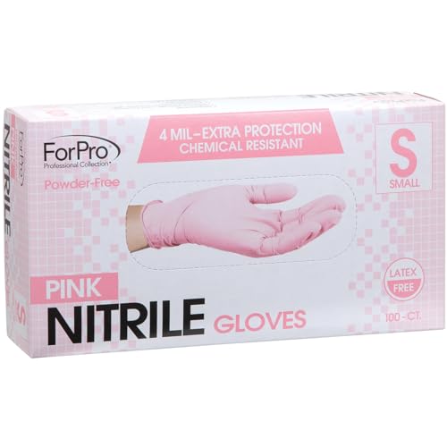 ForPro Professional Collection Disposable Nitrile Gloves, Chemical Resistant, Powder-Free, Latex-Free, Non-Sterile, Food Safe, 4 Mil, Pink, Small, 100-Count - Image 2
