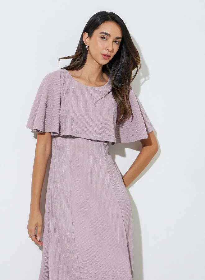 ستايلي Lilac Cape Sleeves A-Line Midi Dress
