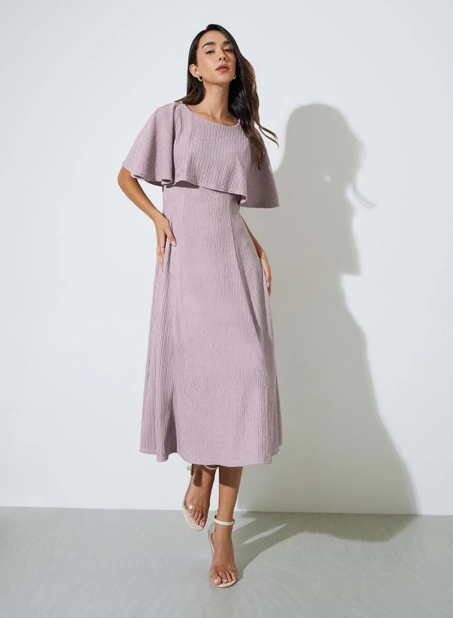 ستايلي Lilac Cape Sleeves A-Line Midi Dress