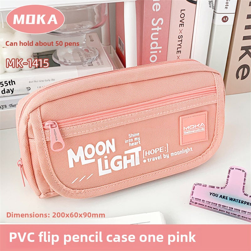 Large Capacity Canvas Pencil Case for Students Pink/large capacity three-layer flip cover/can hold 50 pens