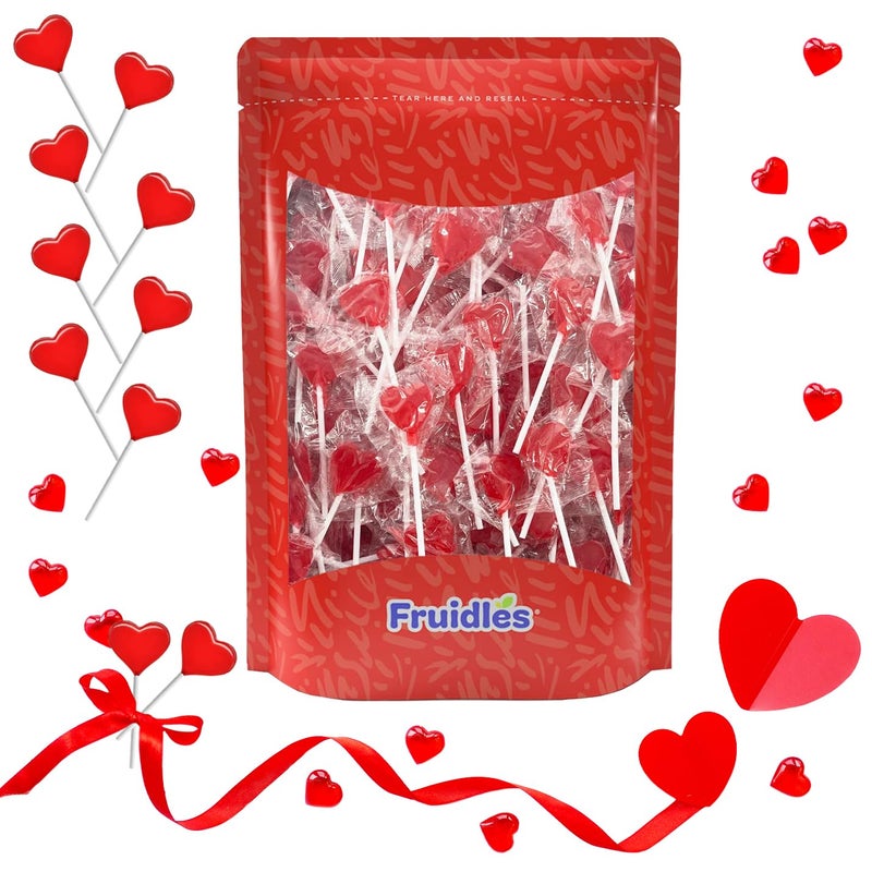 Fruidles 60 Lollipops Mini Red Heart Shaped Strawberry Flavored Individually Wrapped, 5g 60 Lollipops 1 Pound - Image 3