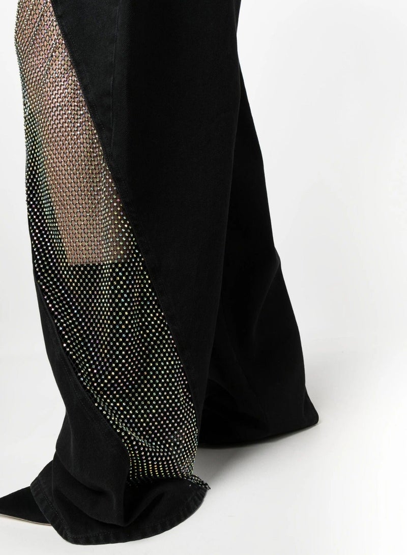 ZAGHOU Patchwork See-Through Hollow Mesh Decor Straight Jeans - Image 2