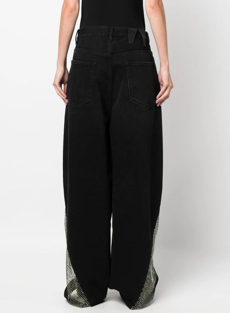 ZAGHOU Patchwork See-Through Hollow Mesh Decor Straight Jeans - Image 1