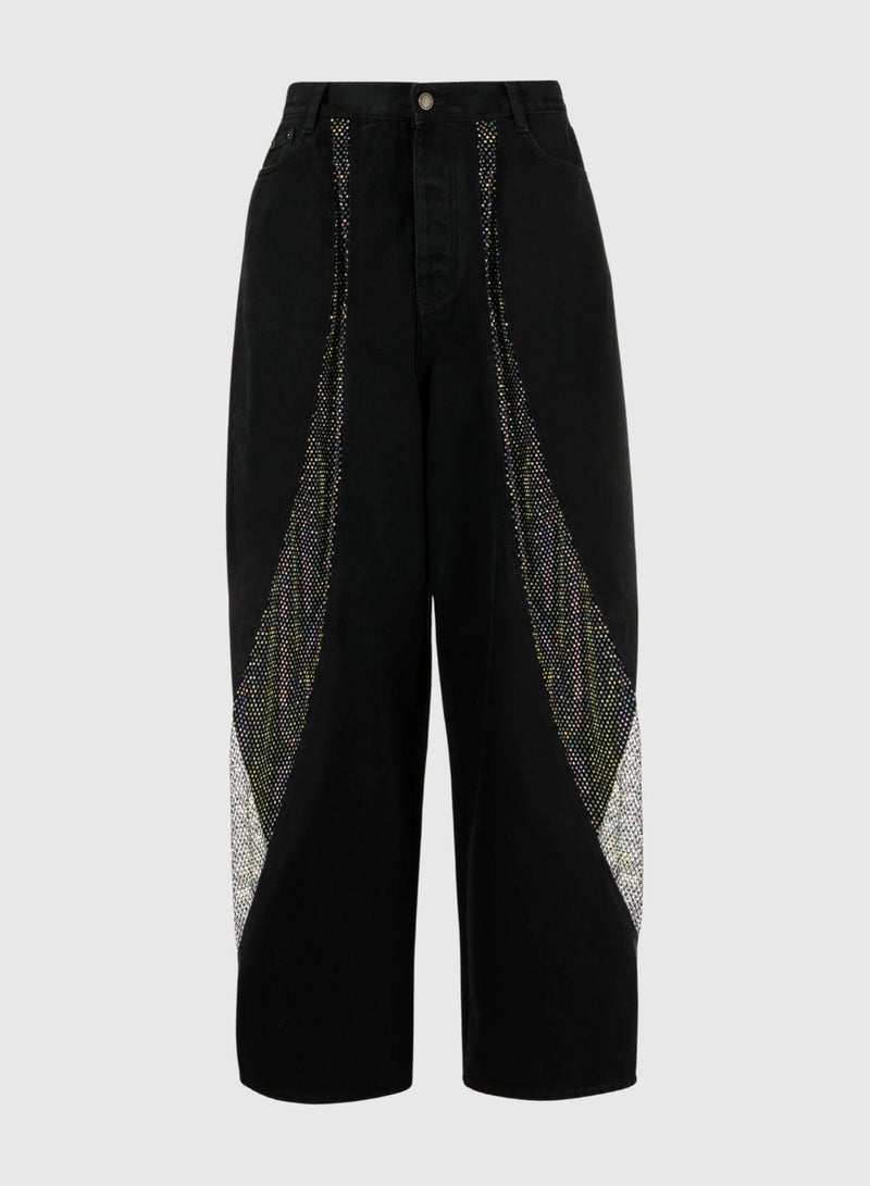 ZAGHOU Patchwork See-Through Hollow Mesh Decor Straight Jeans - Image 5
