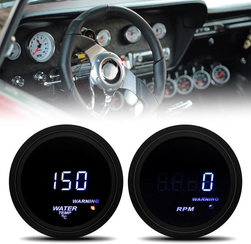 عداد سرعة 52 ملم LED أزرق 0-9000 دورة في الدقيقة، مقياس درجة حرارة الماء 12 فولت لمقياس سيارة ودراجة نارية - Image 3