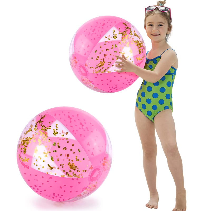 FUTUREPLUSX 2PCS Glitter Beach Balls 16 Inch Inflatable Pool Toys for Beach Party Favor - Image 2
