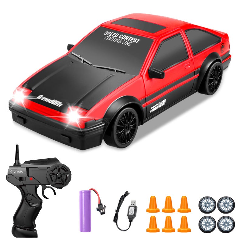 YUAN PLAN RC Drift Car, 1:24 Remote Control Cars 2.4GHz 4WD High Speed Drift RC Cars with LED Light and Dritfing Tires Racing Hobby Toy Car for Boys Girls Kids Adults (Red) - Image 1