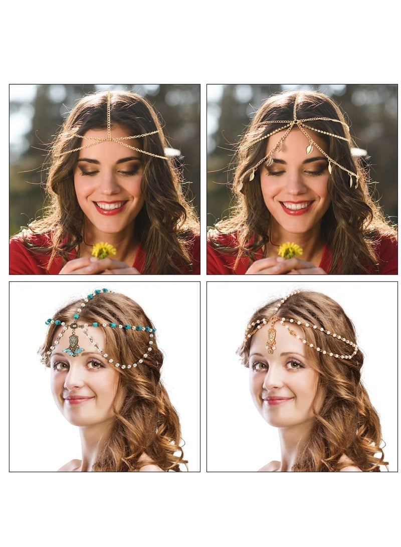 Zikra 8 Pcs Gold Head Chain Jewelry Boho Headband Head Chain Head Chain Jewelry Prom Costume Hair Accessories Tassel Chain Hair Band Fashion Headbands Headpieces for Prom Wedding - Image 4