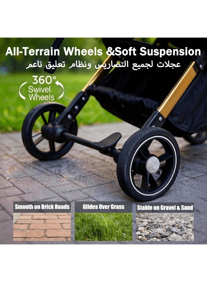 hibobi Luxury Two-Way Travel Stroller – High View, One-Hand Fold, Large Canopy, Convertible Dining Tray & Handle, Mosquito Net & Cup Holder | 0-4 Years - Image 4