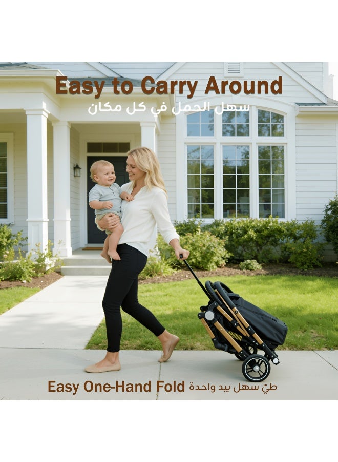 hibobi Luxury Two-Way Travel Stroller – High View, One-Hand Fold, Large Canopy, Convertible Dining Tray & Handle, Mosquito Net & Cup Holder | 0-4 Years - Image 5