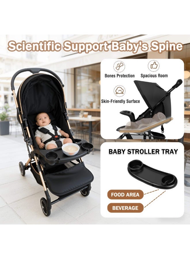 hibobi Luxury Two-Way Travel Stroller – High View, One-Hand Fold, Large Canopy, Convertible Dining Tray & Handle, Mosquito Net & Cup Holder | 0-4 Years - Image 2