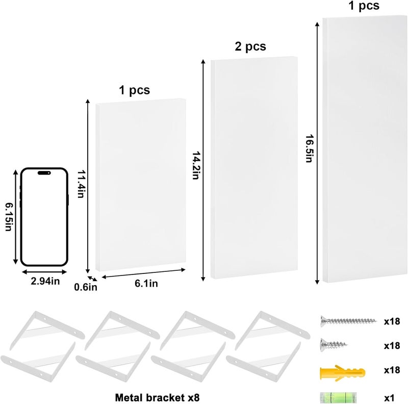 YGEOMER Floating Shelves for Wall, Different Sizes White Wall Shelves for Living Room, Bathroom, Bedroom, Kitchen, Home Decor (Set of 4) - Image 3