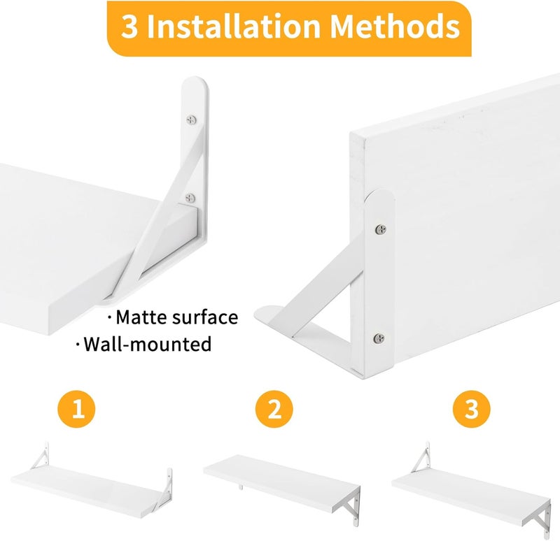 YGEOMER Floating Shelves for Wall, Different Sizes White Wall Shelves for Living Room, Bathroom, Bedroom, Kitchen, Home Decor (Set of 4) - Image 4