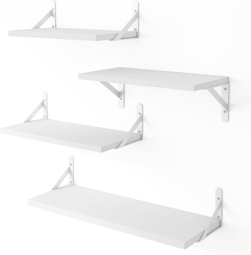 YGEOMER Floating Shelves for Wall, Different Sizes White Wall Shelves for Living Room, Bathroom, Bedroom, Kitchen, Home Decor (Set of 4) - Image 1