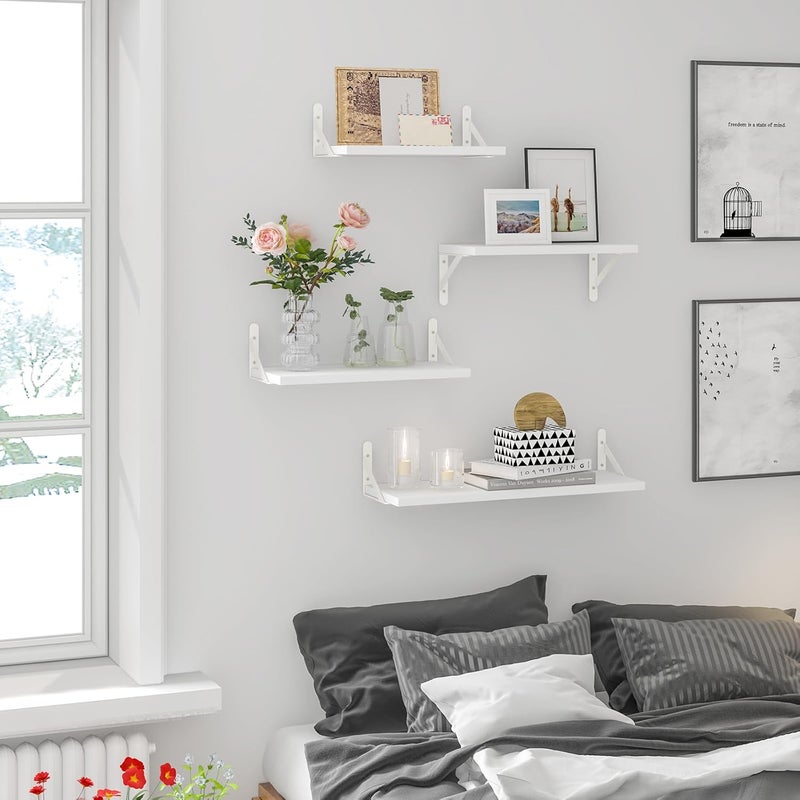 YGEOMER Floating Shelves for Wall, Different Sizes White Wall Shelves for Living Room, Bathroom, Bedroom, Kitchen, Home Decor (Set of 4) - Image 5
