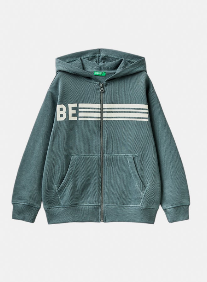 بينيتون سويتر أولاد بسحاب وطبعة - Image 1