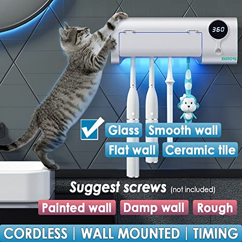 MIMORE Toothbrush Holder, 4 Toothbrush Slots & Timer Function, Cordless Wall Mounted Toothbrush Holders for Bathrooms - Image 4