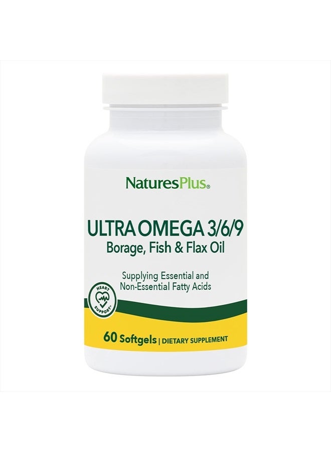 Natures Plus ألترا أوميغا 3 6 9-1200 ملغ، 60 كبسولة لينة - زيت بوراژ، زيت السمك، مكمل زيت الكتان، خالي من الغلوتين - 60 حصة - Image 1