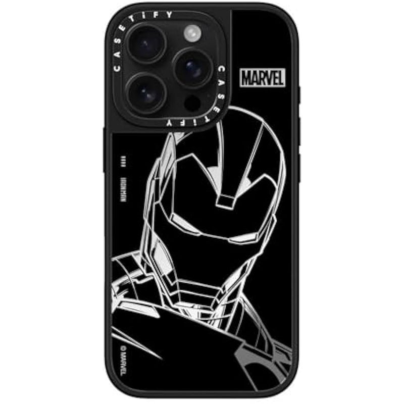 Casetify Mirror iPhone 16 Pro Case 【Iron Man Co-Lab/Reflective / 4.9ft Drop Protection/Compatible with Magsafe】 - Iron Man - Black - Silver on Black - Image 1