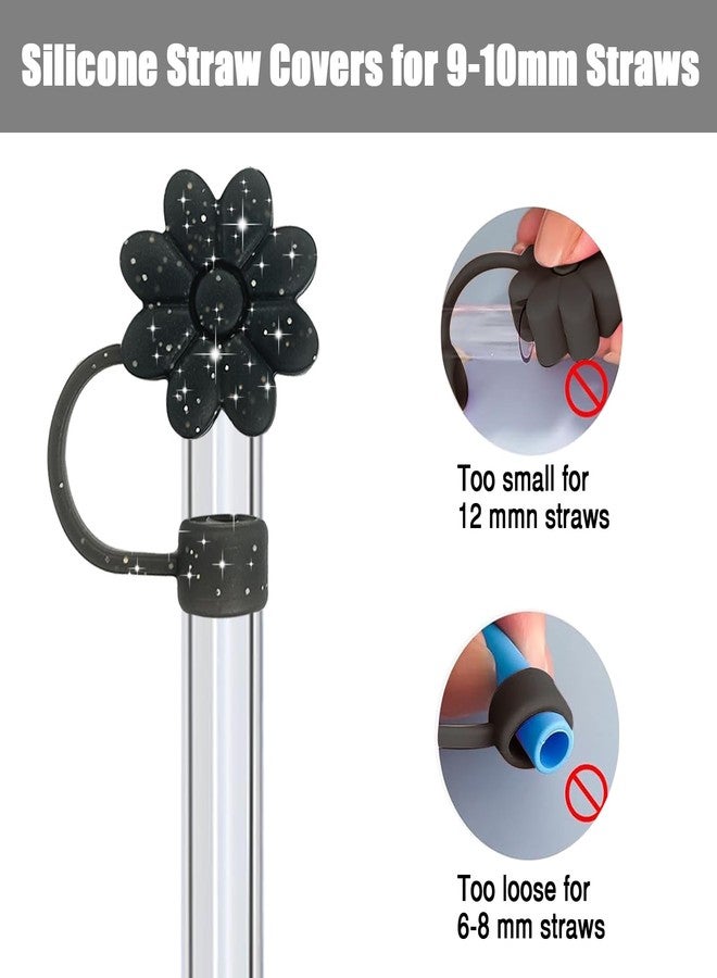 SEMATA Flower Straw Covers Toppers for Stanley Cups 30&40 Oz Tumbler w ith Handle Accessories 4PCS Silicone Straw Caps Reusable Straws Protectors for Stanley Cup 10mm 0.4in Straws White Black - Image 3