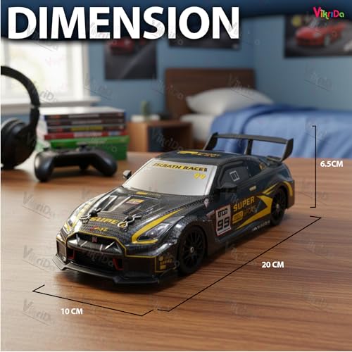 VikriDA 1:24 Scale RC Drift Car - 4WD High-Speed RC Racing Car with LED Lights, 2.4GHz Controller, Rechargeable Batteries & Drifting Tires - Black & Yellow - Image 4