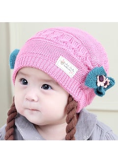 New baby hat winter wig braid knitted hat wholesale childrens hat winter hat thickened dumpling hat foreign tradeSingle cap-bright pink Single cap-bright pink