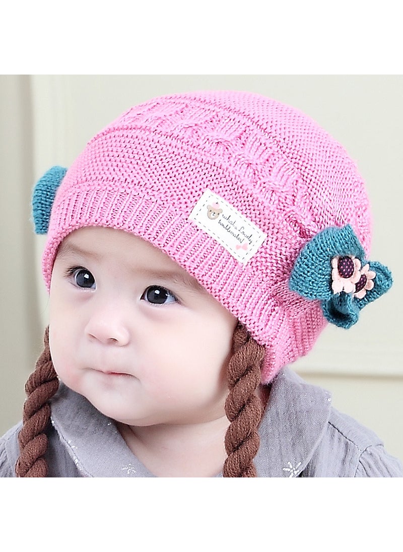 Generic - New baby hat winter wig braid knitted hat wholesale childrens hat winter hat thickened dumpling hat foreign tradeSingle cap-bright pink Single cap-bright pink - Image 1