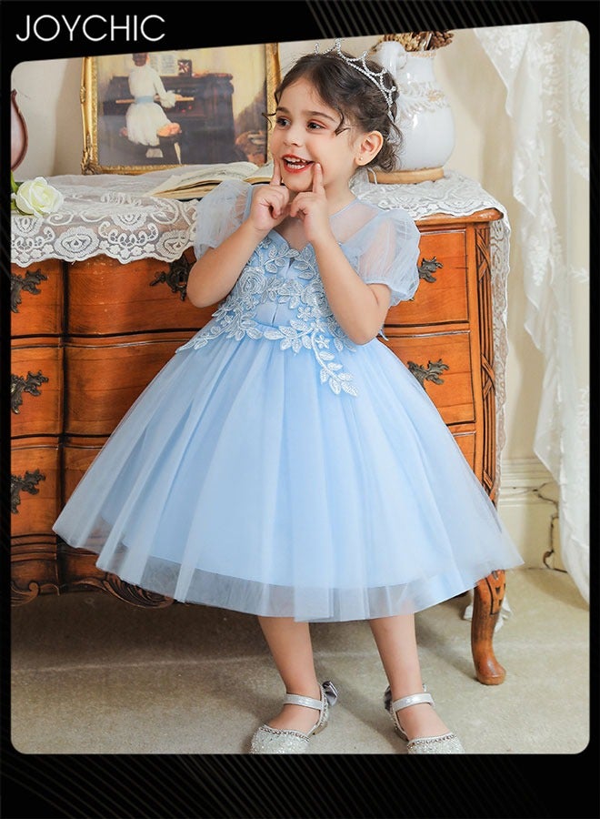 Joychic Puff Sleeve Tulle Dress for Girls Summer Comfort and Breathable Puffy Princess Dress Blue - Image 3