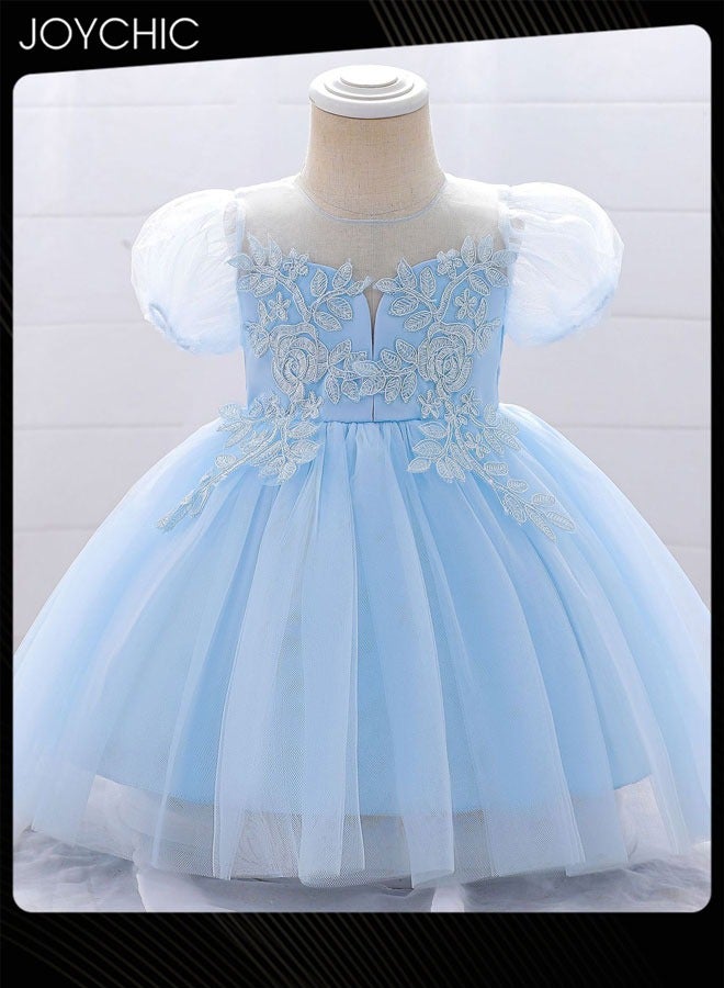 Joychic Puff Sleeve Tulle Dress for Girls Summer Comfort and Breathable Puffy Princess Dress Blue - Image 5