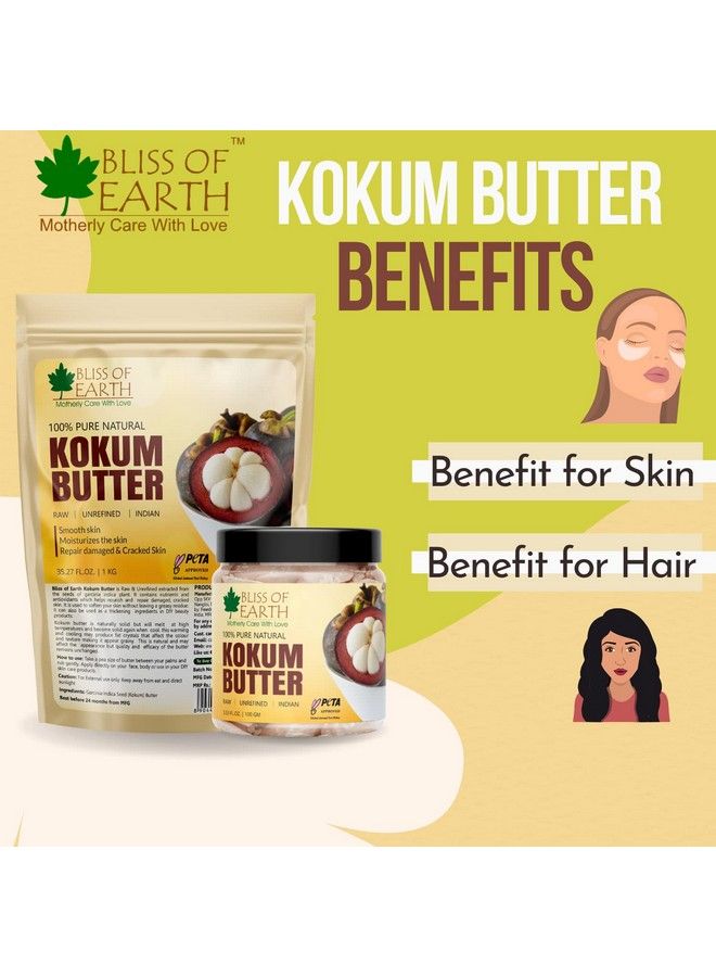 BLISS OF EARTH 100% Pure Natural Kokum Butter Raw ; Unrefined ; Indian Great For Moisturized Skinnourishing Hair Stretch Mark Diy Product Peta Approved 200Gm - Image 3