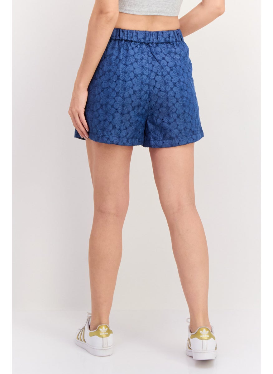 LUCKY BRAND - Women Eyelet Basic Shorts, Indigo Blue - Image 1