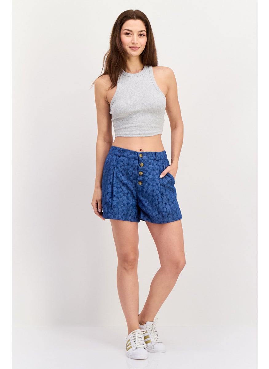 LUCKY BRAND - Women Eyelet Basic Shorts, Indigo Blue - Image 1