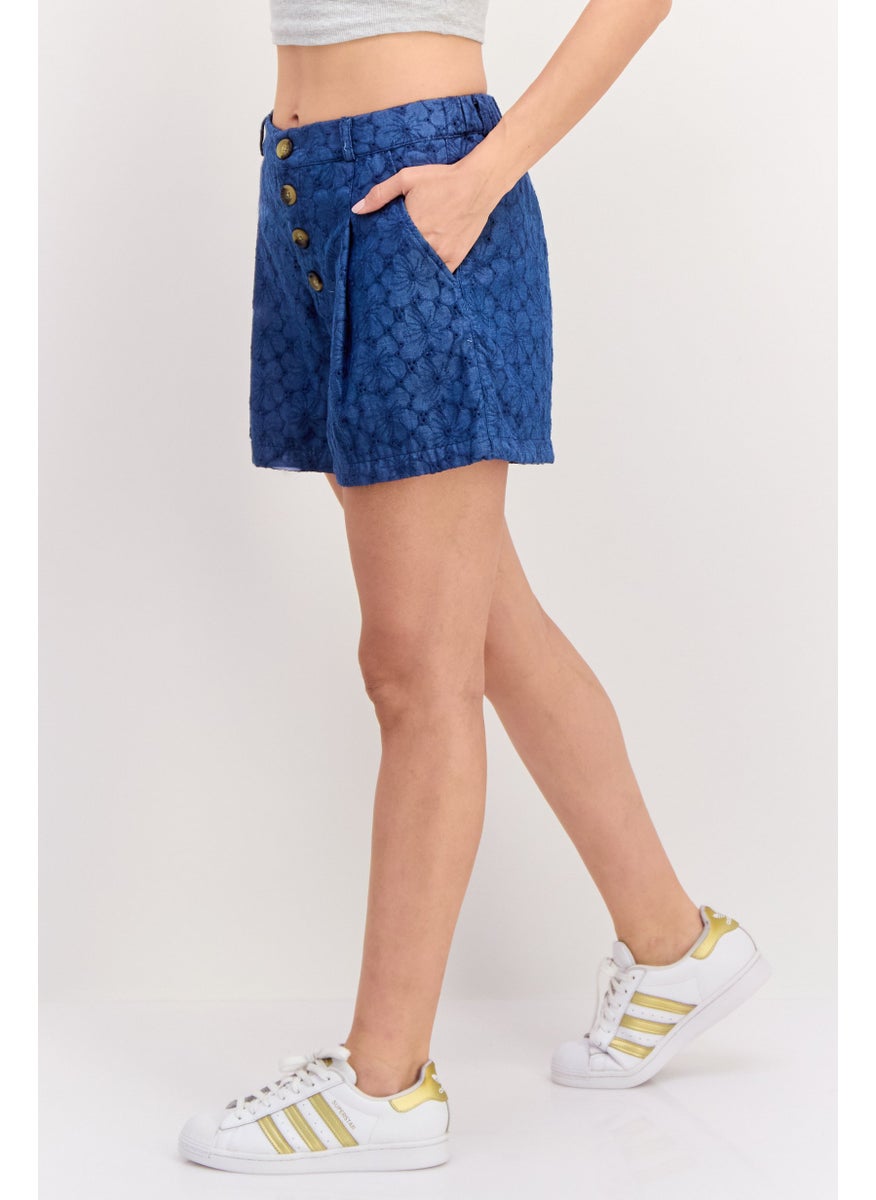 LUCKY BRAND - Women Eyelet Basic Shorts, Indigo Blue - Image 1