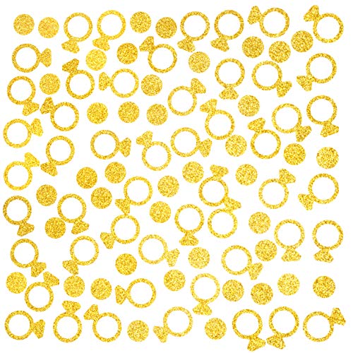 AKIO CRAFT Gold Diamond Ring Bachelorette Party Table Confetti Wedding Engagement Party Bridal Shower Anniversary Valentines Party Confetti Ring Circles Dots Confetti Decorations 400pc - Image 1