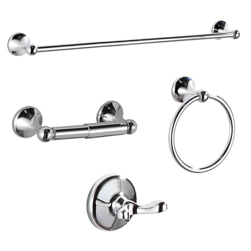 BGL Bathroom Hardware Set Chrome Adjustable Expandable Towel Bar 4Piece Bathroom Accessory Set Wall Mounted Robe Hook Toilet Paper Holder Towel Ring Towel Bar