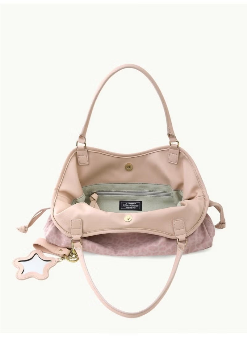 BubbleBum Badblue Pink Leopard Print Halfmoon Bag for Women – Cute Star Charm Shoulder Purse for Brunch, Date & Campus, Soft Suede Medium Tote with Top Handle - Image 2
