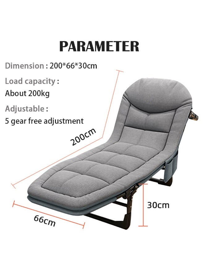 Foldable Camping Cot, Simple Folding Bed with Memory Foam Mattress and Adjustable Backrest, Portable Nap Bed 200KG Capacity for Home, Office and Outdoor Travel, H-001 (Grey) - Image 2