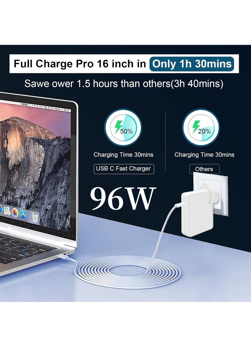 إكسيفين شاحن XSEVEN فائق السرعة بقوة 96 واط، MacBook Pro، شاحن كمبيوتر محمول لجهاز MacBook Pro/Air USB C، متوافق مع MacBook Pro مقاس 16 و15 و14 و13 بوصة، وiPad Pro مقاس 12.9 و11 بوصة وجميع أجهزة USB C، وكابل USB C-C بطول 2 متر - Image 5